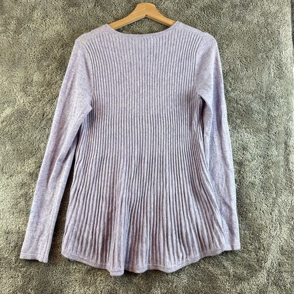 Adrienne Vittadini Purple Ribbed Pleated Sweater 100% 2 ply Cashmere M Medium - Picture 2 of 8